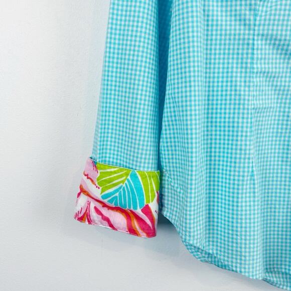Lilly Pulitzer Blue Gingham Button Down Dress Shirt Size 6 100% Cotton - Picture 2 of 8